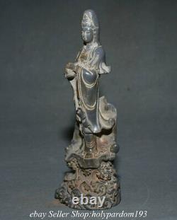 8.8 Vieux Chinois Jade Carving Kwan-yin Guan Yin Bodhisattva Statue Sculpture