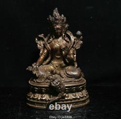 8.8 Vieux Chinois Tibet Bouddhisme Bronze Vert Tara Illumination Déesse Statue