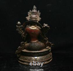 8.8 Vieux Chinois Tibet Bouddhisme Bronze Vert Tara Illumination Déesse Statue
