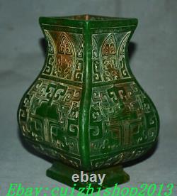 8 Ancienne bouteille de vase à vin en jade naturel vert sculpté de dragon de la dynastie chinoise