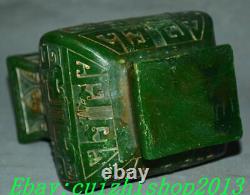 8 Ancienne bouteille de vase à vin en jade naturel vert sculpté de dragon de la dynastie chinoise