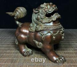 8 Ancienne dynastie chinoise Bronze Feng Shui Dragon Lion Brûleur d'encens Censer