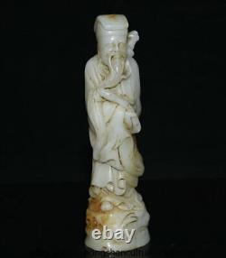 8 Ancienne statue taôiste en jade blanc chinois sculpté en jadeite se tenant debout