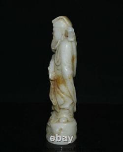 8 Ancienne statue taôiste en jade blanc chinois sculpté en jadeite se tenant debout