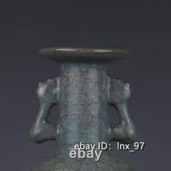 8 Antiquités Chinoises Song Official Kiln Porcelaine Azure Glaçure Bouteille D'oreille Phoenix
