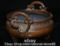 8 Marqued Old Chinese Red Copper Dynasty Palace Dragon Ear Brûleur D'encens Censeur