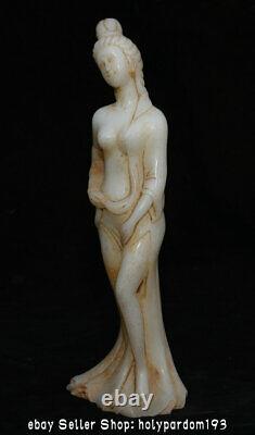 8 Old Chinese White Jade Carving Dynasty Palace Beauté Belle Statue Sculpture