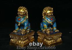 8 Statue de Paire de Lions de Garde Fu Fengshui en Cuivre émaillé Cloisonné Chinois