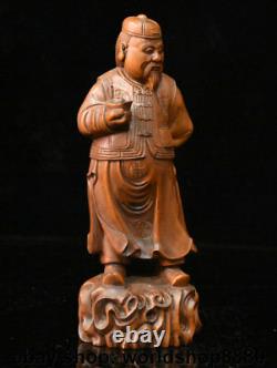 8 Vieil Boxwood Chinois Mampon Sculpté Richesse Monétaire Dieu Statue Sculpture