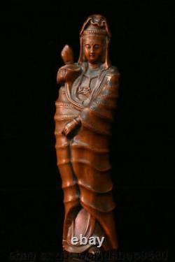 8 Vieille Main De Bois De Boxe Chinois Sculpté Kwan-yin Guan Yin Déesse Lotus Statue