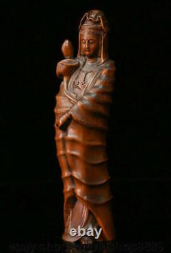 8 Vieille Main De Bois De Boxe Chinois Sculpté Kwan-yin Guan Yin Déesse Lotus Statue
