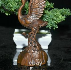 8 Vieille Main De Bois De Boxe De Chine Sculptée Grue À Couronne Rouge Oiseaux Statue Sculpture