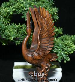 8 Vieille Main De Bois De Boxe De Chine Sculptée Grue À Couronne Rouge Oiseaux Statue Sculpture