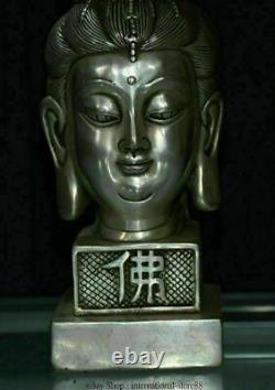 8 Vieux Bouddhisme Chinois Argent Kwan-yin Guan Yin Head Bust Sculpture Sceau Timbre