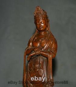 8 Vieux Chinois Chine Boxwood Carving Stand Kwan-yin Guan Yin Goddess Sculpture