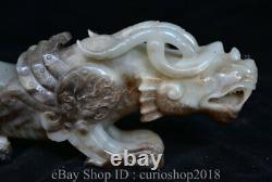 8 Vieux Chinois Hetian Jade Néphrite Sculpté Fengshui Pixiu Dragon Licorne Statue