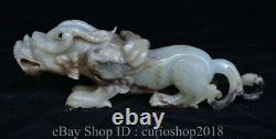8 Vieux Chinois Hetian Jade Néphrite Sculpté Fengshui Pixiu Dragon Licorne Statue