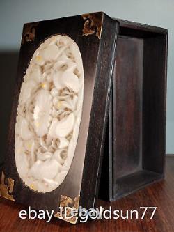 9.0 Boîte de rangement à bijoux en bois de santal incrusté de jade d'antiquités chinoises rares