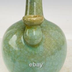 9.1 Chinese Old Porcelain Song Dynastie Ru Kiln Musée Marque Cyan Crique De Glace Vase