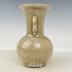 9.1 Porcelaine Chinoise Chanson Dynastie Ge Kiln Marque White Ice Crack Double Oreille Vase