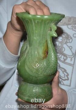 9.2 Ancienne tasse bouteille vase statue en jade vert chinois sculpté de phénix Zun
