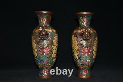 9.2'' Chinese Cloisonne Copper Vase Bestiole Bouteille Vieux Vase De Fleurs En Laiton