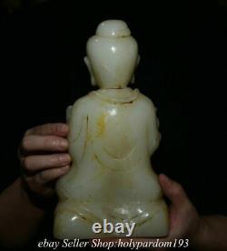 9.2 Vieux Chinois Blanc Jade Sculpté Kwan-yin Guan Yin Déesse Statue Sculpture