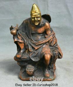 9.2 Vieux Chinois Red Copper Living Bouddha Moine Fou Chai Gong Fan Gourdes Statue