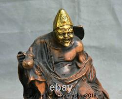 9.2 Vieux Chinois Red Copper Living Bouddha Moine Fou Chai Gong Fan Gourdes Statue