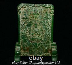 9.2 Vieux Jade Vert Chinois Sculpté 1000 Armoiries Avalokiteshvara D'écran De Déesse T