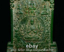 9.2 Vieux Jade Vert Chinois Sculpté 1000 Armoiries Avalokiteshvara D'écran De Déesse T