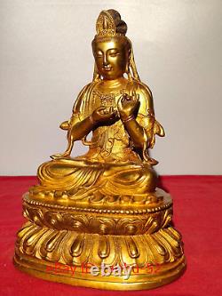 9.4 Ancienne statue chinoise en bronze doré de Guanyin Bodhisattva Bouddha