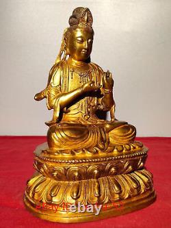 9.4 Ancienne statue en bronze doré de Guanyin Bodhisattva Bouddha antiquités chinoises