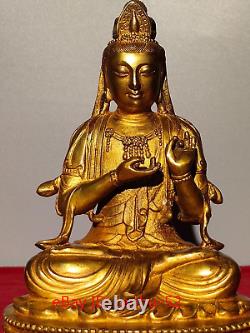 9.4 Ancienne statue en bronze doré de Guanyin Bodhisattva Bouddha de l'antiquité chinoise
