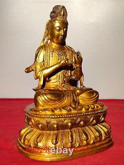 9.4 Ancienne statue en bronze doré de Guanyin Bodhisattva Bouddha en antiquités chinoises
