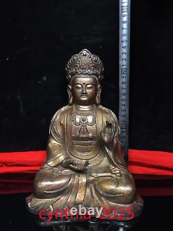 9.4 Antiquités chinoises rares Statue de Bouddha Guanyin Bodhisattva en cuivre doré