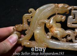 9.4 Vieux Chinois Hetian Jade Néphrite Sculpté Dragon Pi Xiu Beast Statue