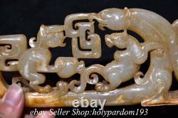 9.4 Vieux Chinois Hetian Jade Néphrite Sculpté Dragon Pi Xiu Beast Statue