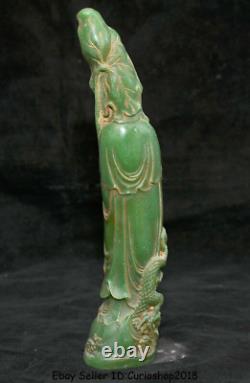 9.4vieille Jade Verte Chinoise Sculptée Kwan-yin Guan Yin Déesse Lotus Statue