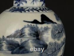 9.6 Chine Antique Qing Dynasty Bleu Et Blanc Shanshui Famille Bouteille