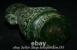 9.6 Vieux Chinois Vert Jade Sculptée Dynastie Dragon Modèle Vase De Bouteille T