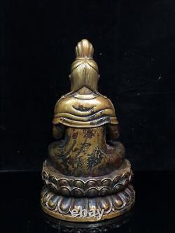 9 Anciennes antiquités chinoises faites à la main Statue en cuivre pur de Guanyin Bodhisattva