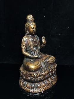 9 Anciennes antiquités chinoises faites à la main Statue en cuivre pur de Guanyin Bodhisattva