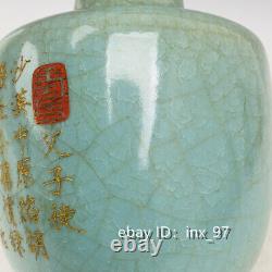 9 Antiquités Chinoises Ru Kiln Porcelaine Bouteille De Lettrage En Or Plaquée À La Main