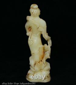 9 Chinen Naturel Vieux Blanc Jade Jadetie Sculpté Belle Femme Fleur Sculpture