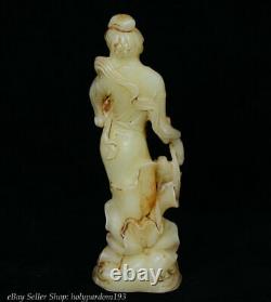 9 Sculpture de fleurs de femme belle sculptée en jadetie de jade blanc naturel chinois ancien