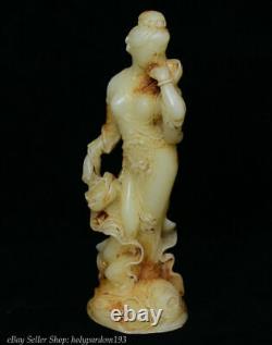 9 Sculpture de fleurs de femme belle sculptée en jadetie de jade blanc naturel chinois ancien