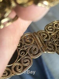 A + Antique Chinese Export Gilt Argent Corai Bracelet Boucles D'oreilles Bague & Broche Set