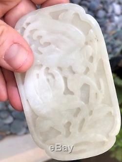 A + Chinois Qing Era Sculpté Blanc Jade Bouddhas Main Citron Fruit Relief Plaque
