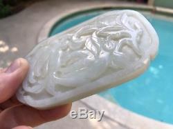 A + Chinois Qing Era Sculpté Blanc Jade Bouddhas Main Citron Fruit Relief Plaque